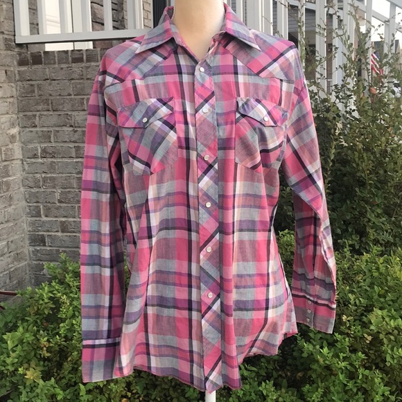 Wrangler Pink Plaid Western Shirt - Large - Picture 2 of 6
